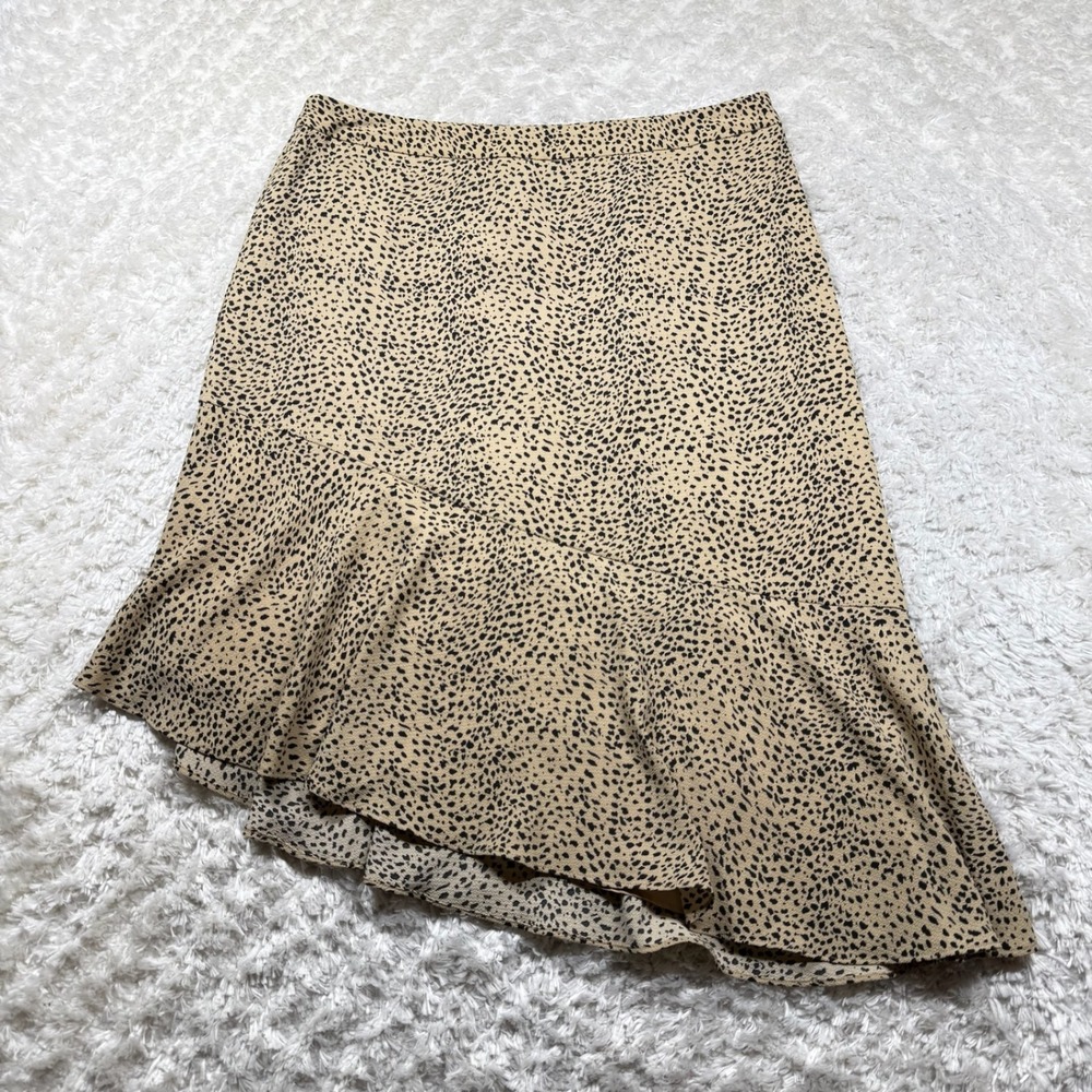 Halston Skirt Womens Size 10 Beige Black Cheetah Print Midi Asymmetrical Office